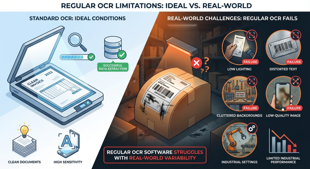 OCR صنعتی تشخیص متن از تصویر بارکدخوان صنعتی رهگیری محصول رهگیری در زنجیره تأمین خواندن تاریخ تولید و انقضا استخراج شماره سریال تشخیص کد بچ بینایی ماشین صنعتی اتوماسیون کنترل کیفیت